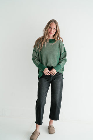 Evergreen Horizon Ribbed Knit Sweater