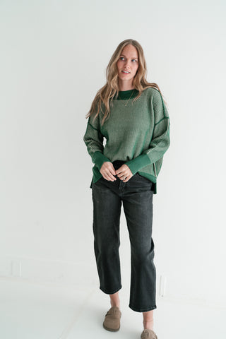 Evergreen Horizon Ribbed Knit Sweater