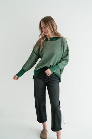 Evergreen Horizon Ribbed Knit Sweater