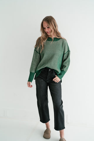 Evergreen Horizon Ribbed Knit Sweater