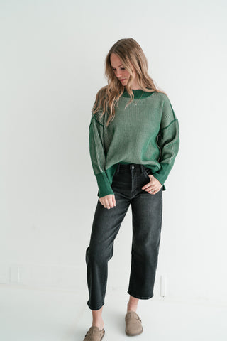 Evergreen Horizon Ribbed Knit Sweater
