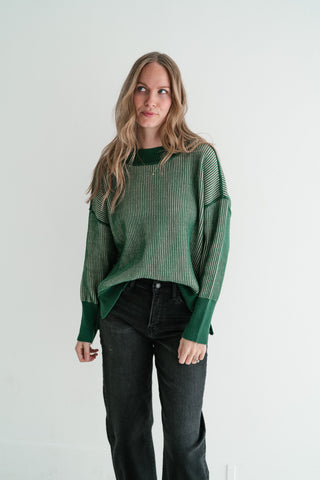 Evergreen Horizon Ribbed Knit Sweater