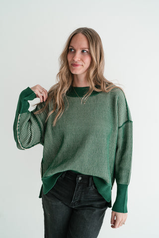 Evergreen Horizon Ribbed Knit Sweater
