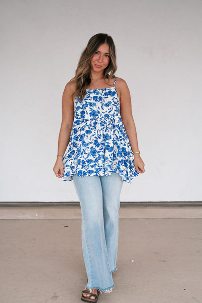 Blue Skies Floral Swing Tank