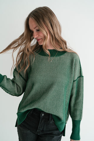 Evergreen Horizon Ribbed Knit Sweater