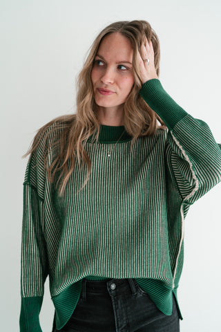 Evergreen Horizon Ribbed Knit Sweater