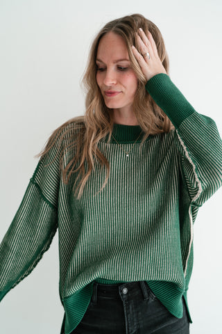 Evergreen Horizon Ribbed Knit Sweater