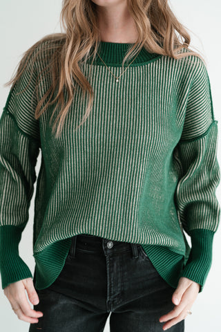 Evergreen Horizon Ribbed Knit Sweater