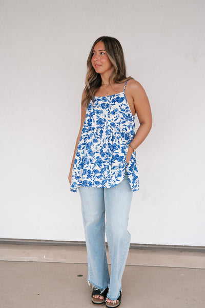 Blue Skies Floral Swing Tank