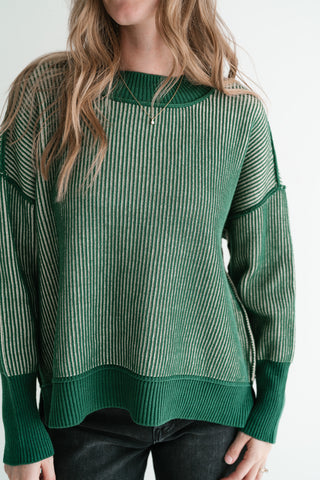 Evergreen Horizon Ribbed Knit Sweater