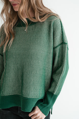 Evergreen Horizon Ribbed Knit Sweater