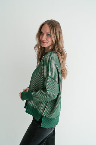 Evergreen Horizon Ribbed Knit Sweater
