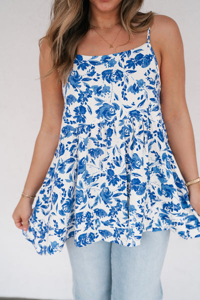 Blue Skies Floral Swing Tank