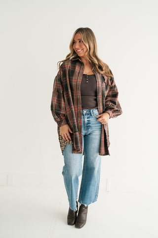 Hearthstone Oversized Distressed Plaid Shacket