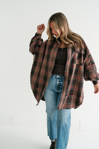 Hearthstone Oversized Distressed Plaid Shacket