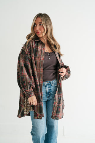 Hearthstone Oversized Distressed Plaid Shacket