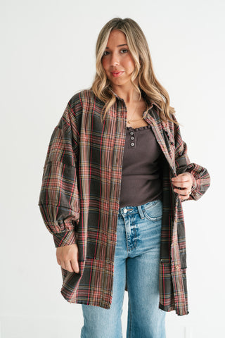 Hearthstone Oversized Distressed Plaid Shacket