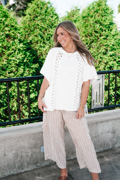 Morning Light Side Tie Knit Blouse - Off White
