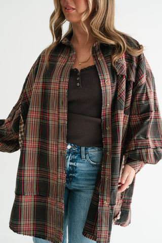 Hearthstone Oversized Distressed Plaid Shacket