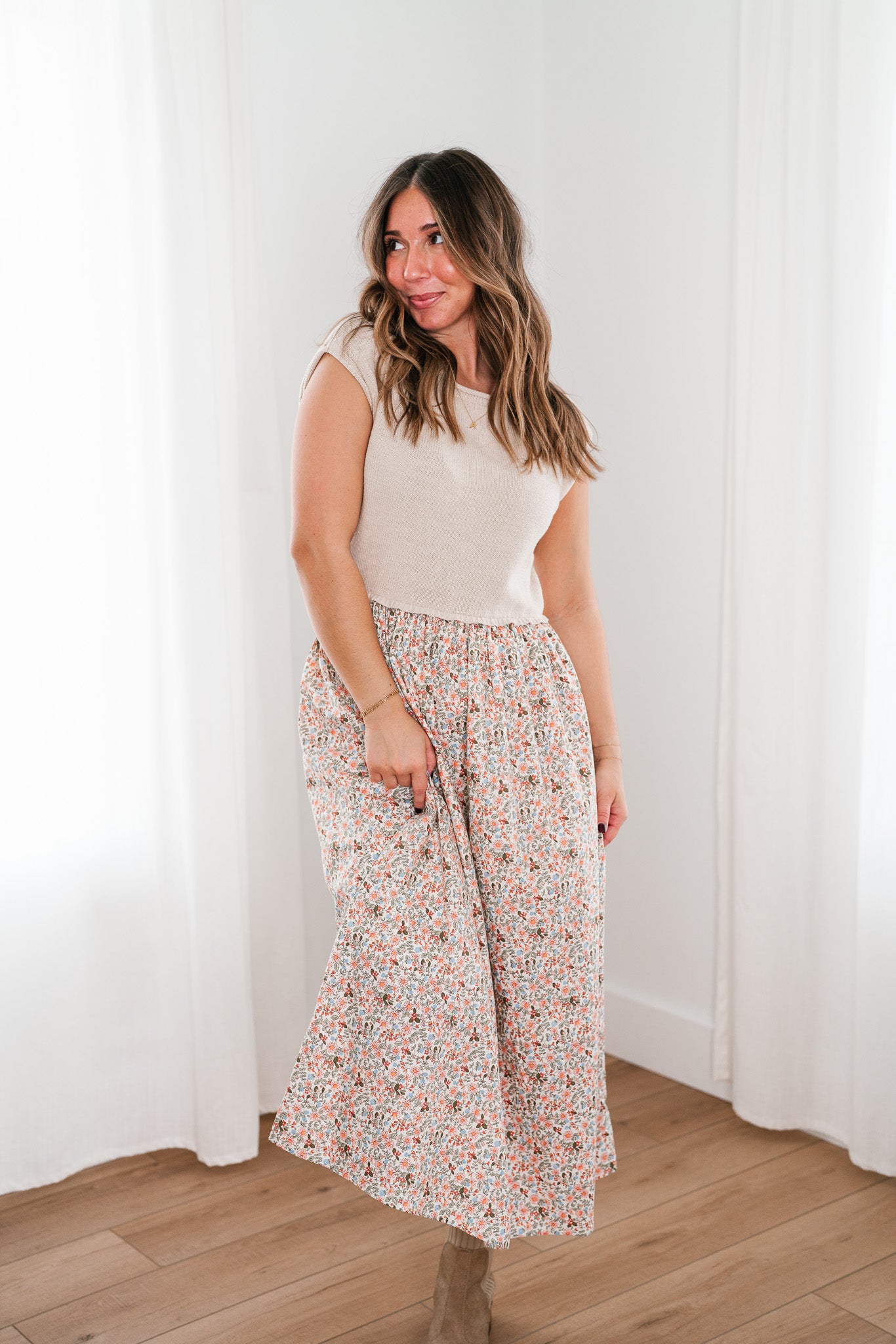 Warm Breeze Sweater Top Floral Maxi Dress