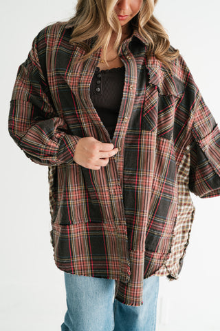 Hearthstone Oversized Distressed Plaid Shacket