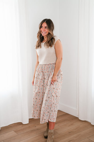 Warm Breeze Sweater Top Floral Maxi Dress