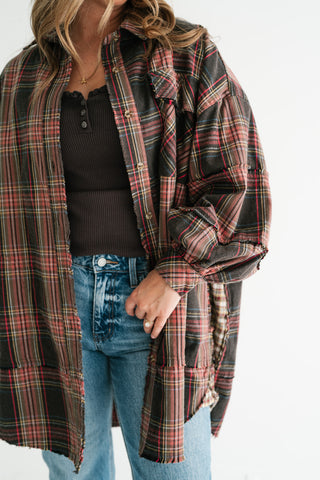 Hearthstone Oversized Distressed Plaid Shacket