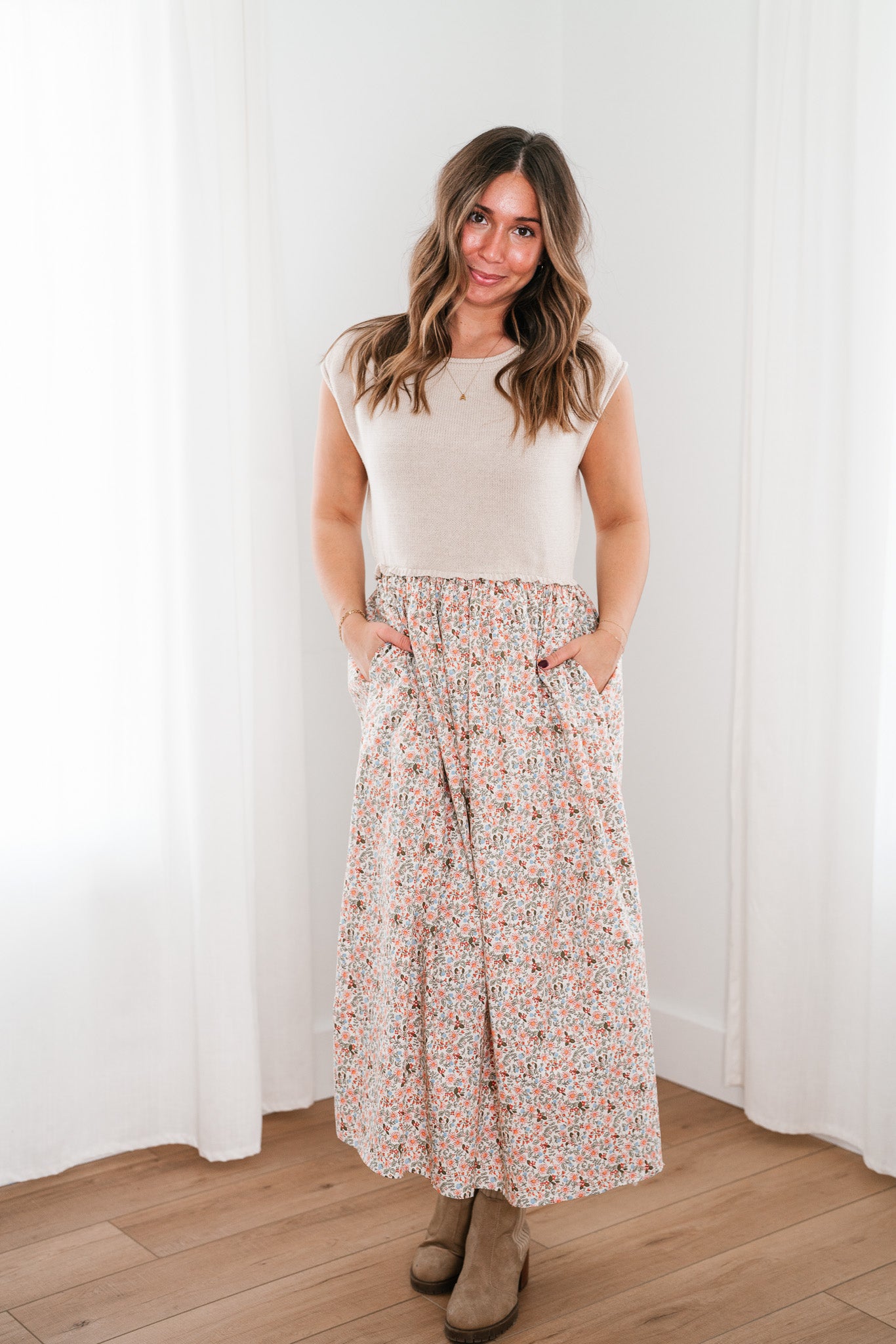 Warm Breeze Sweater Top Floral Maxi Dress