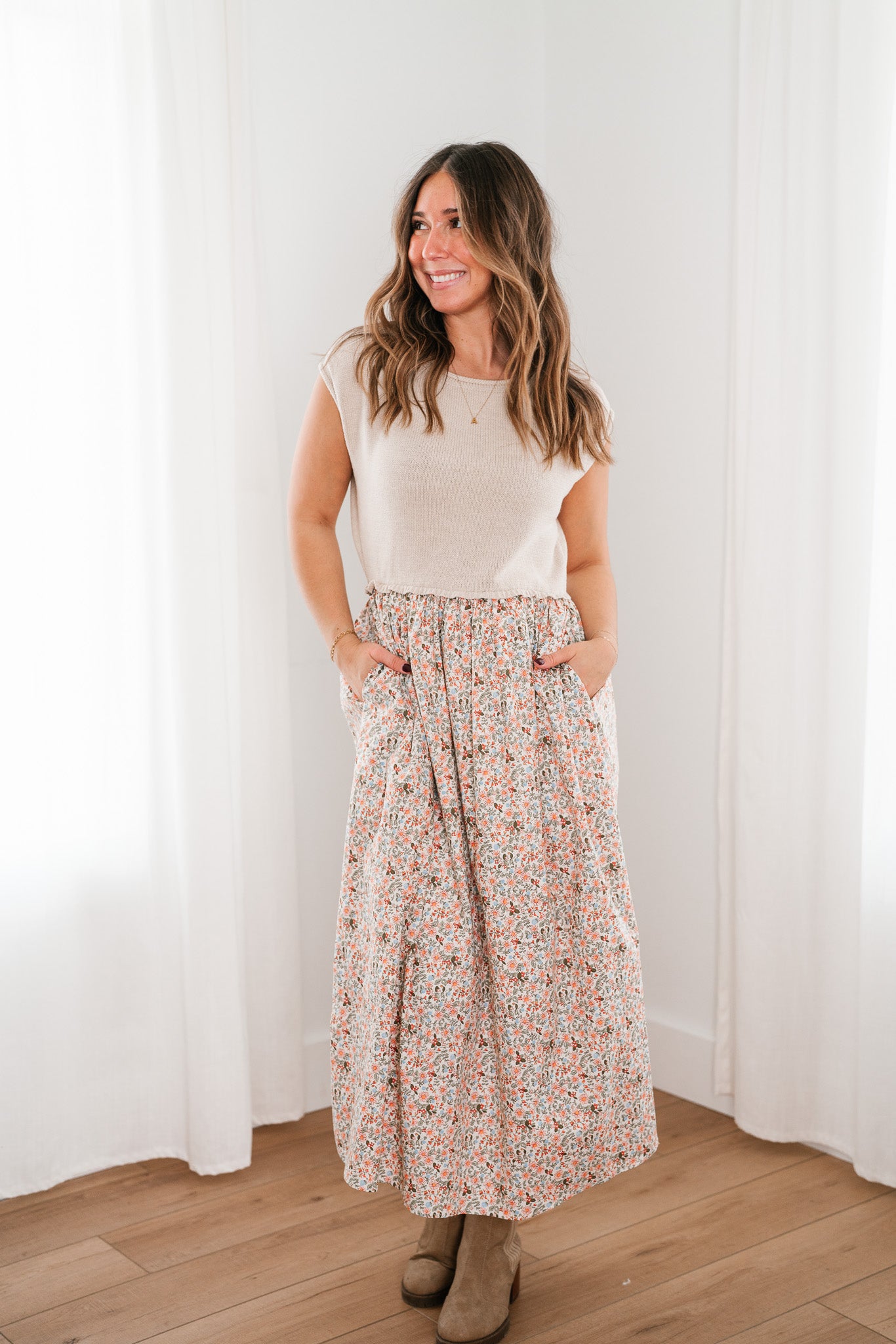 Warm Breeze Sweater Top Floral Maxi Dress