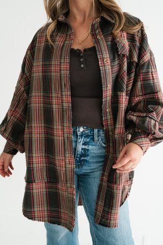 Hearthstone Oversized Distressed Plaid Shacket