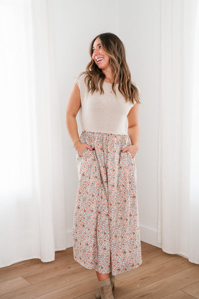 Warm Breeze Sweater Top Floral Maxi Dress