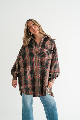 Hearthstone Oversized Distressed Plaid Shacket