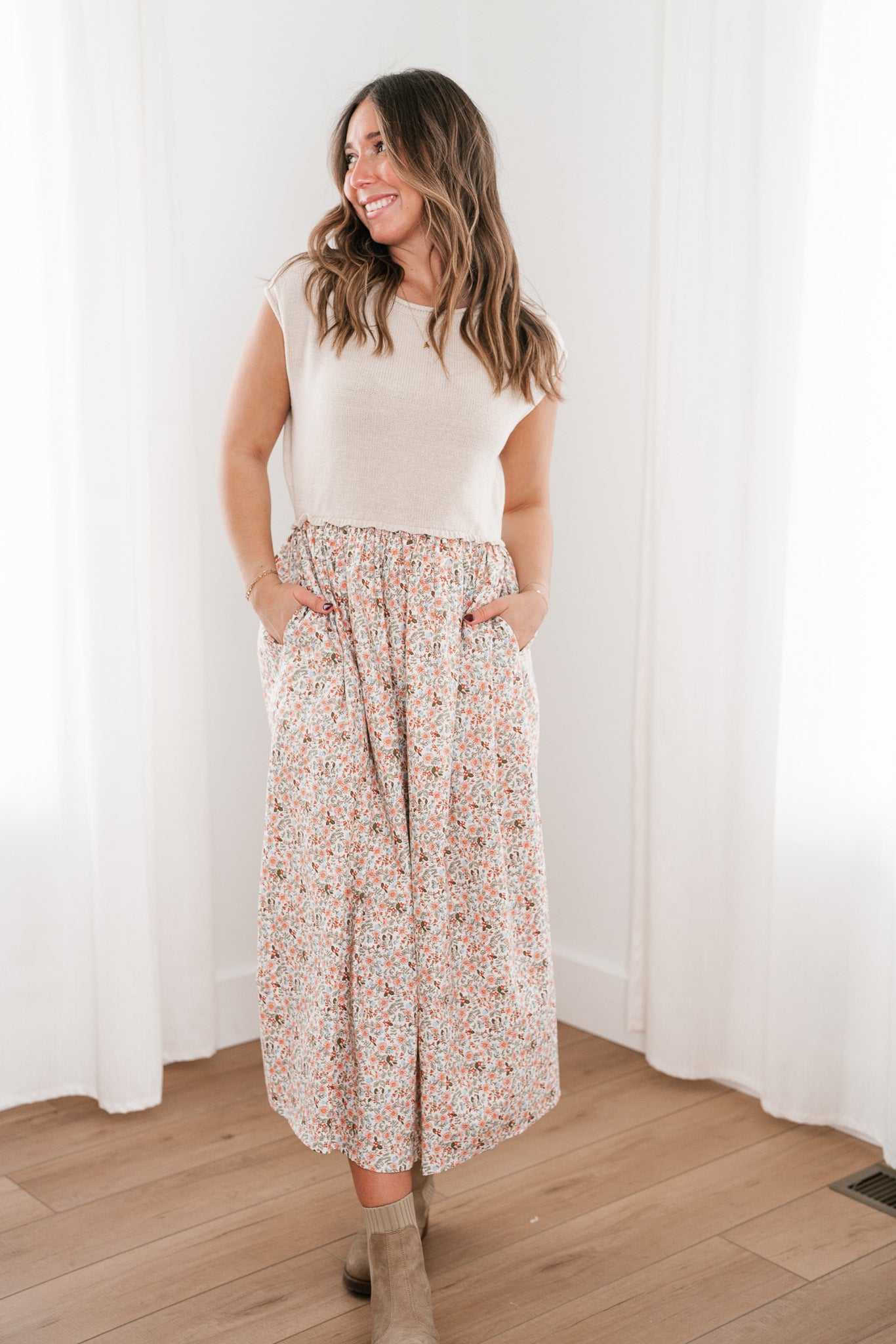 Warm Breeze Sweater Top Floral Maxi Dress