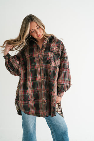 Hearthstone Oversized Distressed Plaid Shacket