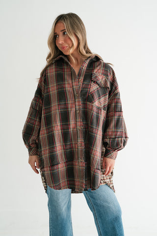 Hearthstone Oversized Distressed Plaid Shacket