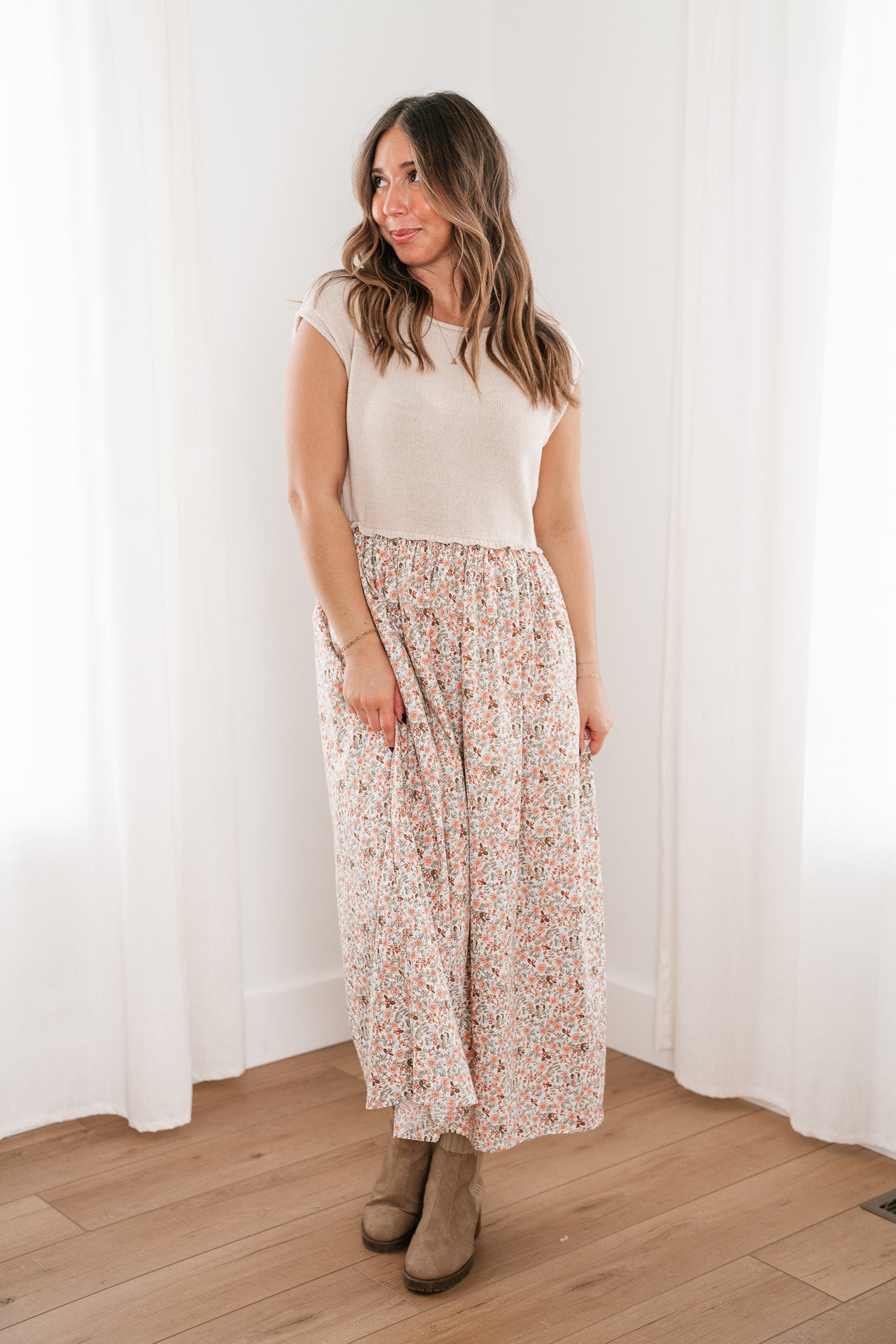 Warm Breeze Sweater Top Floral Maxi Dress