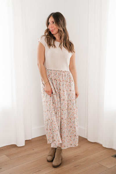 Warm Breeze Sweater Top Floral Maxi Dress