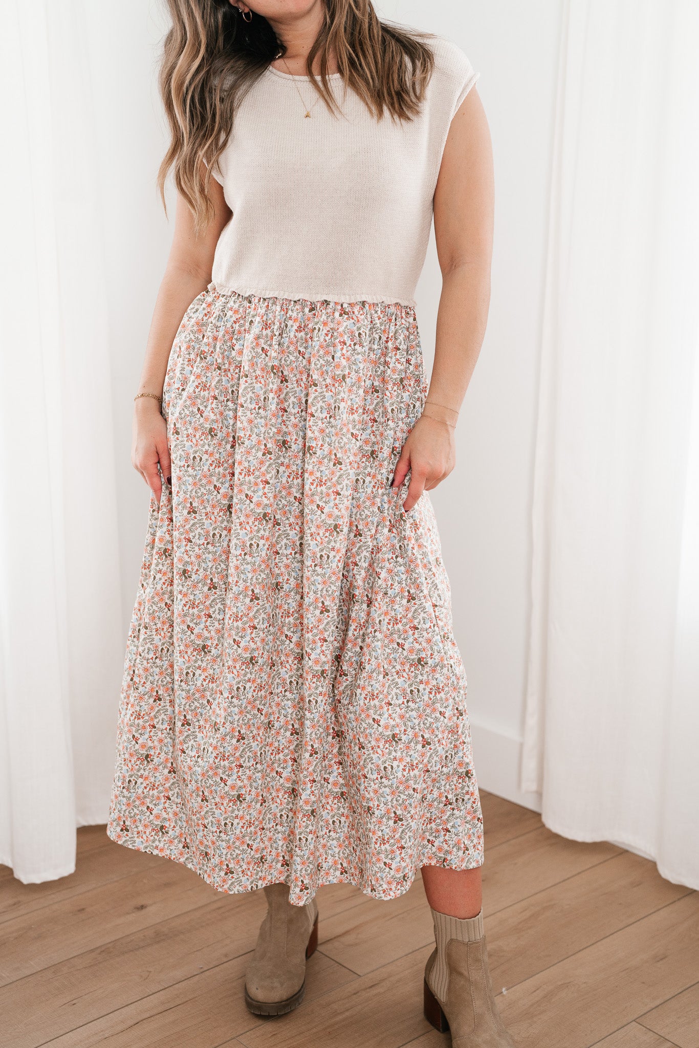 Warm Breeze Sweater Top Floral Maxi Dress