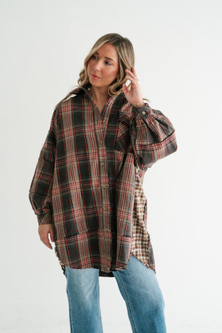 Hearthstone Oversized Distressed Plaid Shacket