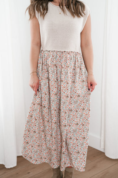 Warm Breeze Sweater Top Floral Maxi Dress