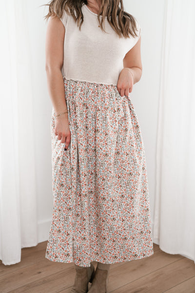 Warm Breeze Sweater Top Floral Maxi Dress