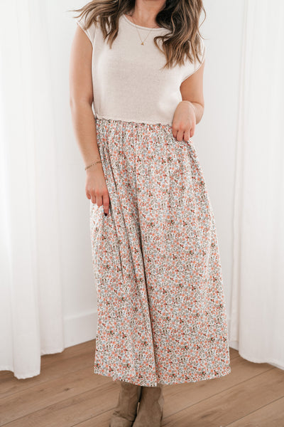 Warm Breeze Sweater Top Floral Maxi Dress