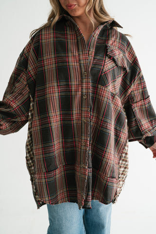Hearthstone Oversized Distressed Plaid Shacket