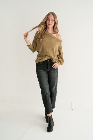 Sundown Off-Shoulder Washed Dolman Sleeve Top