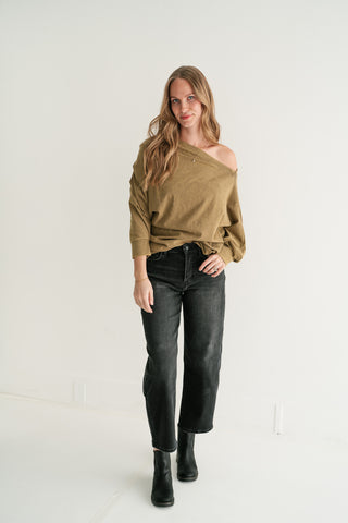 Sundown Off-Shoulder Washed Dolman Sleeve Top