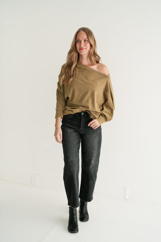 Sundown Off-Shoulder Washed Dolman Sleeve Top
