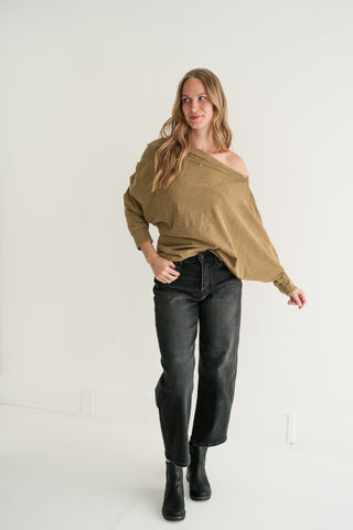 Sundown Off-Shoulder Washed Dolman Sleeve Top