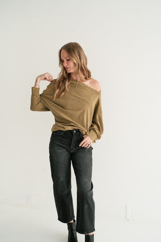 Sundown Off-Shoulder Washed Dolman Sleeve Top