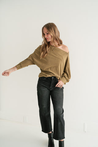 Sundown Off-Shoulder Washed Dolman Sleeve Top