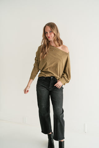 Sundown Off-Shoulder Washed Dolman Sleeve Top